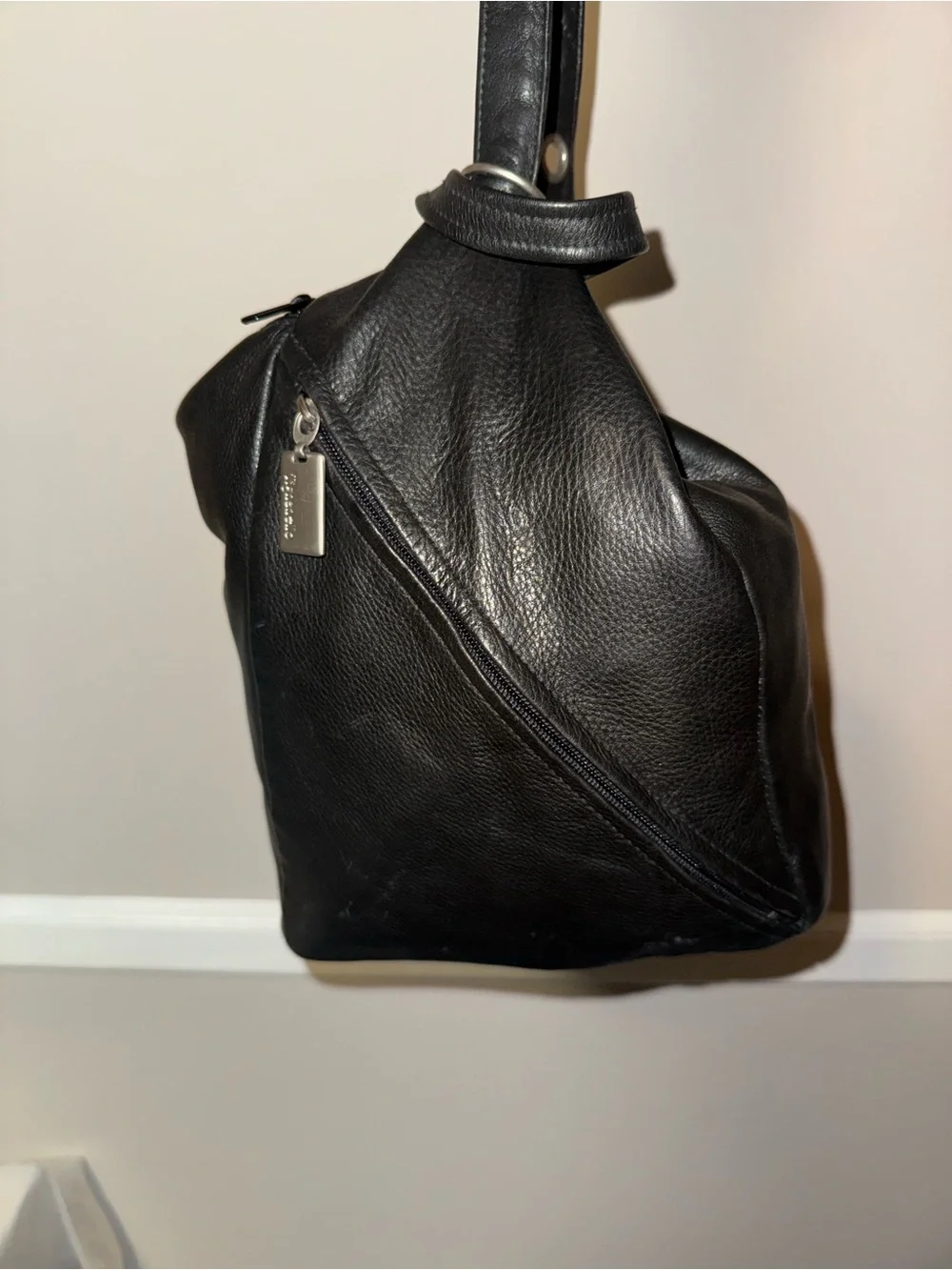 Tignanello Black Leather Crossbody Sling Bag